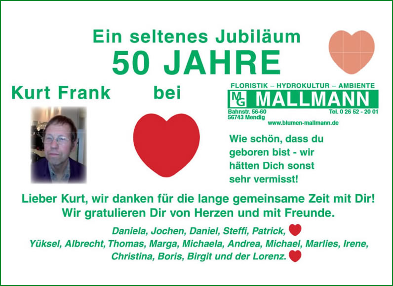 50-jähriges Jubiläum Kurt Frank bei MG Mallmann